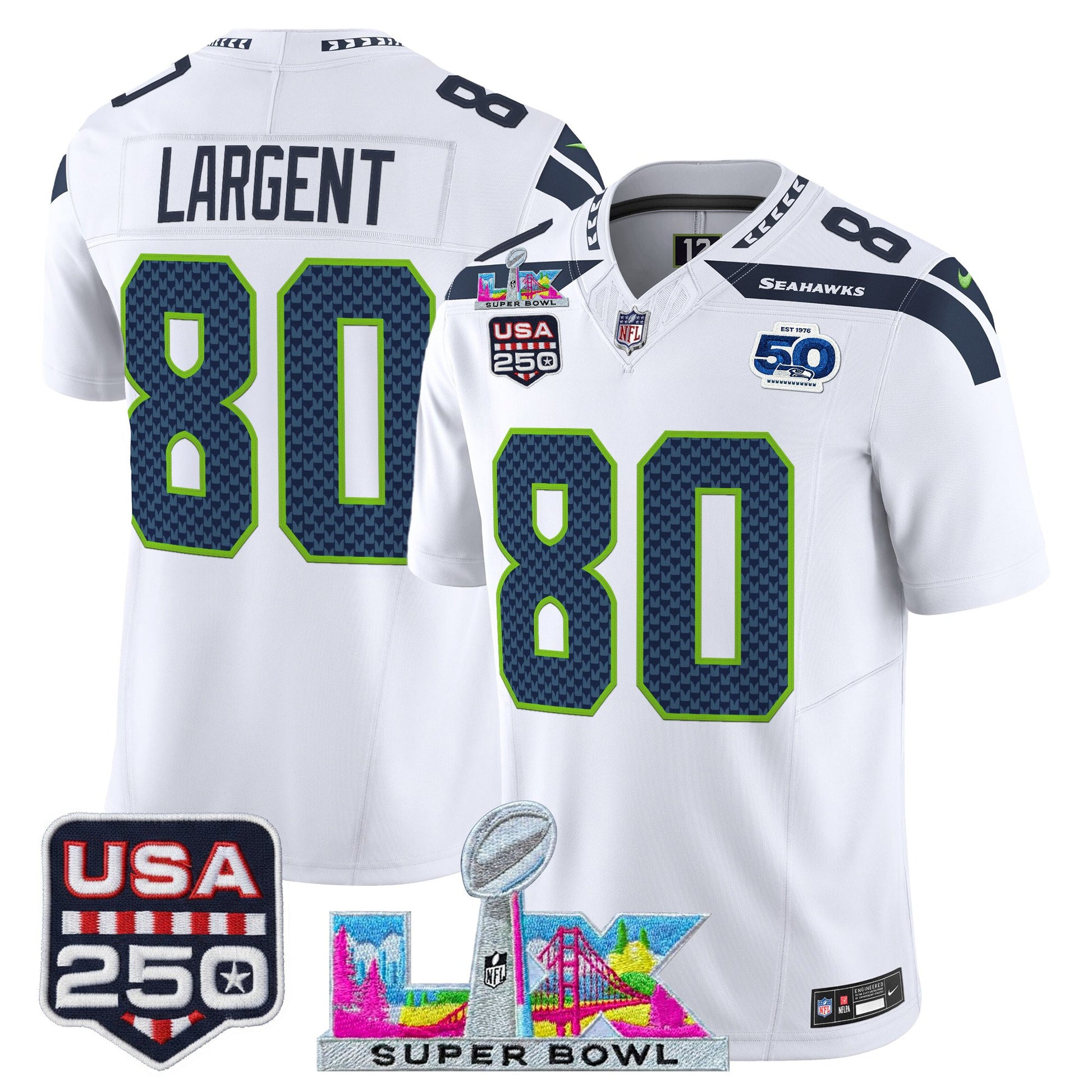 Men's Seattle Seahawks "Super Bowl LX & United States 250th Anniversary Patch" Vapor Limited Jersey - All Stitched
