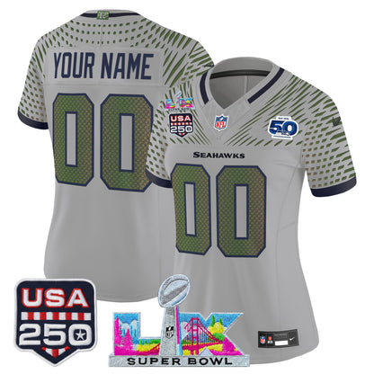 Seattle Seahawks "Super Bowl LX & United States 250th Anniversary Patch" Vapor Limited Custom Jersey - All Stitched