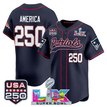 New England Patriots "Super Bowl LX & United States 250th Anniversary Patch" Vapor Baseball Jersey - Stitched