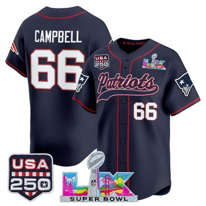 New England Patriots "Super Bowl LX & United States 250th Anniversary Patch" Vapor Baseball Jersey - Stitched