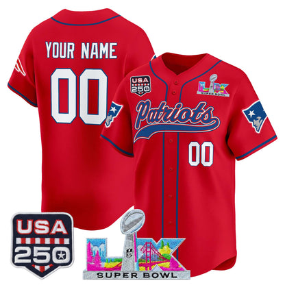 New England Patriots "Super Bowl LX & United States 250th Anniversary Patch" Vapor Baseball Custom Jersey - Stitched