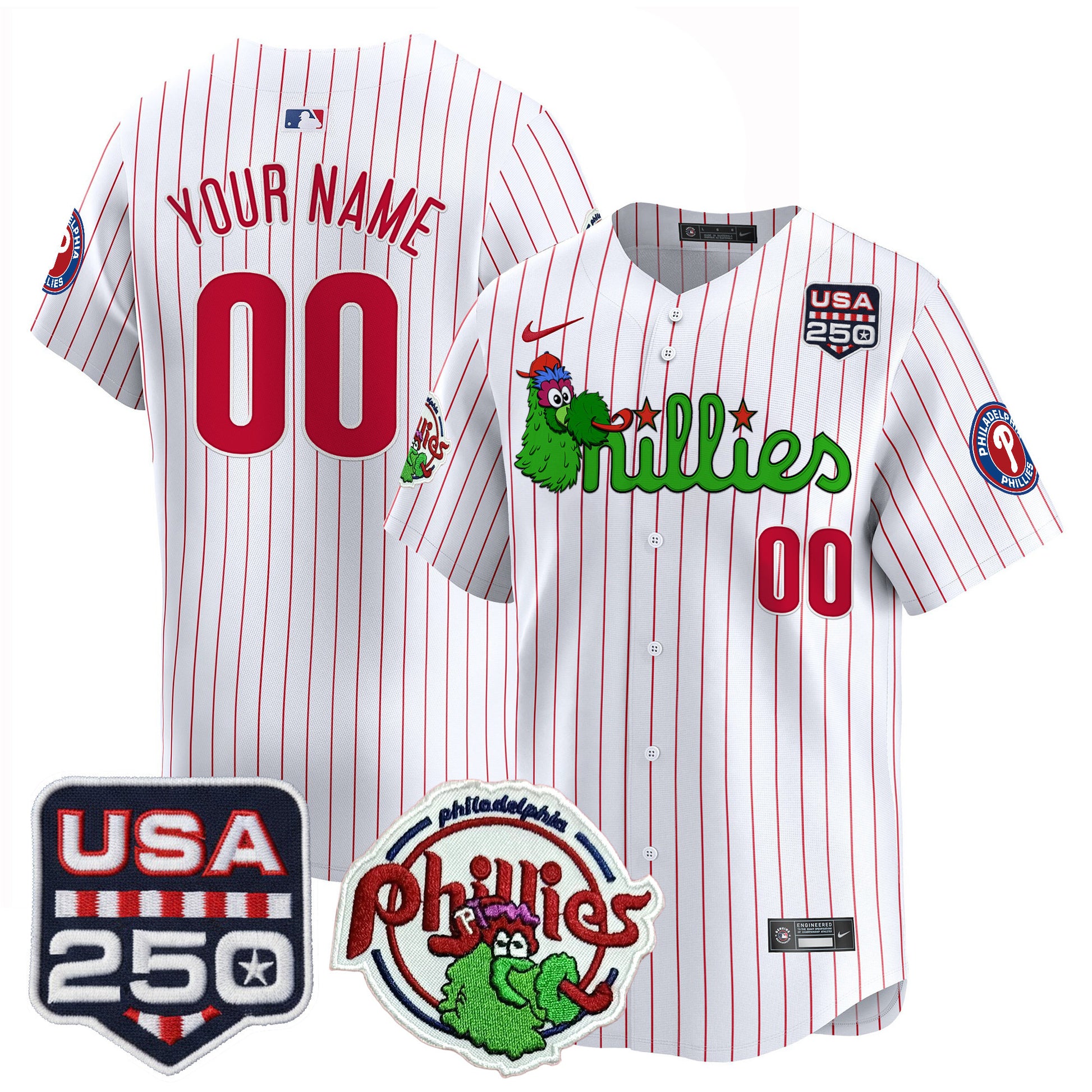 Philadelphia Phillies Phanatic & 250America Patch Vapor Premier Limited Custom Jersey - All Stitched