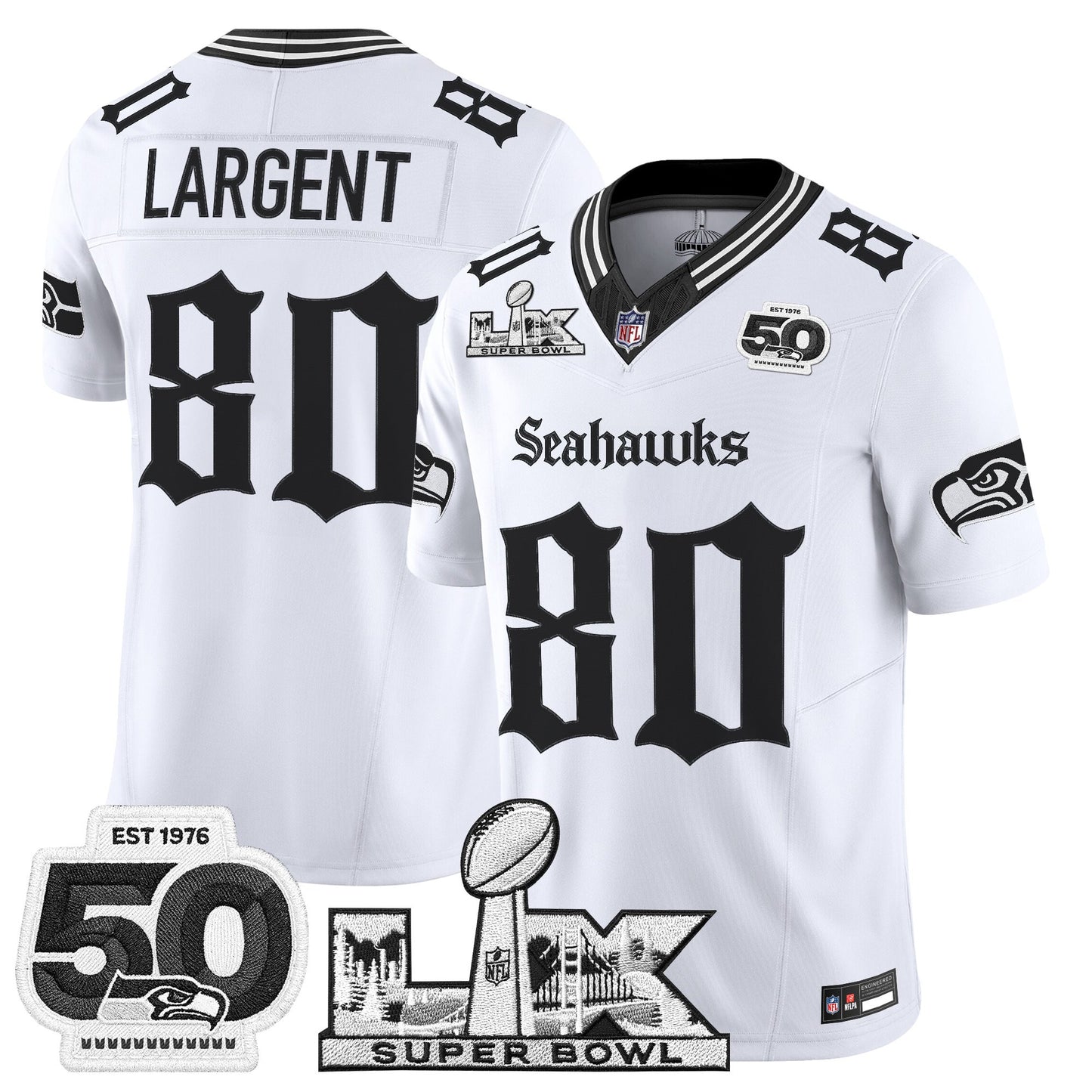 Men's Seattle Seahawks "Super Bowl LX & 50th Patch" Vapor Limited Jersey - Gothic Edition - All Stitched