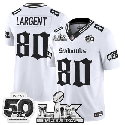 Men's Seattle Seahawks "Super Bowl LX & 50th Patch" Vapor Limited Jersey - Gothic Edition - All Stitched
