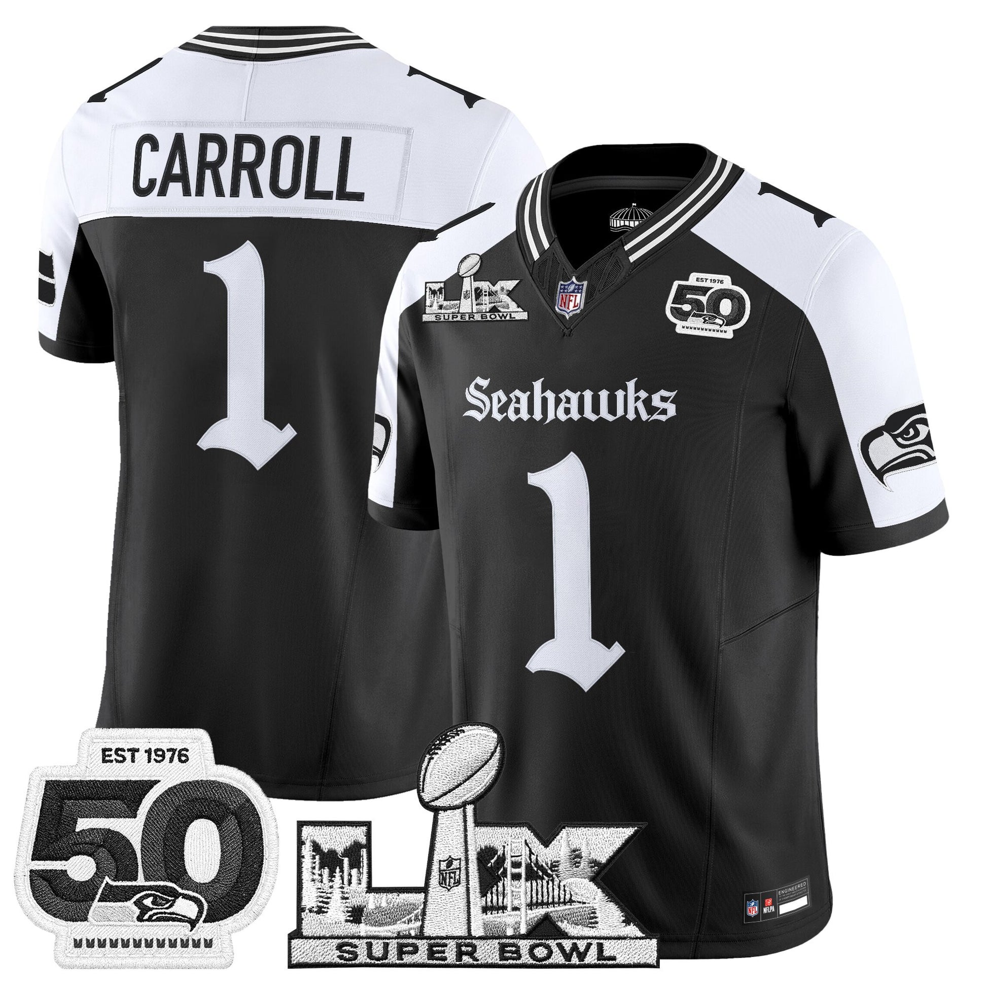 Men's Seattle Seahawks "Super Bowl LX & 50th Patch" Vapor Limited Jersey - Gothic Edition - All Stitched