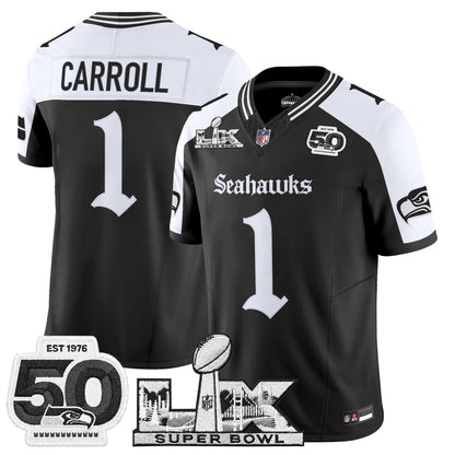 Men's Seattle Seahawks "Super Bowl LX & 50th Patch" Vapor Limited Jersey - Gothic Edition - All Stitched