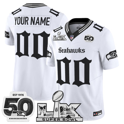 Seattle Seahawks "Super Bowl LX & 50th Patch" Vapor Limited Custom Jersey - Gothic Edition - All Stitched