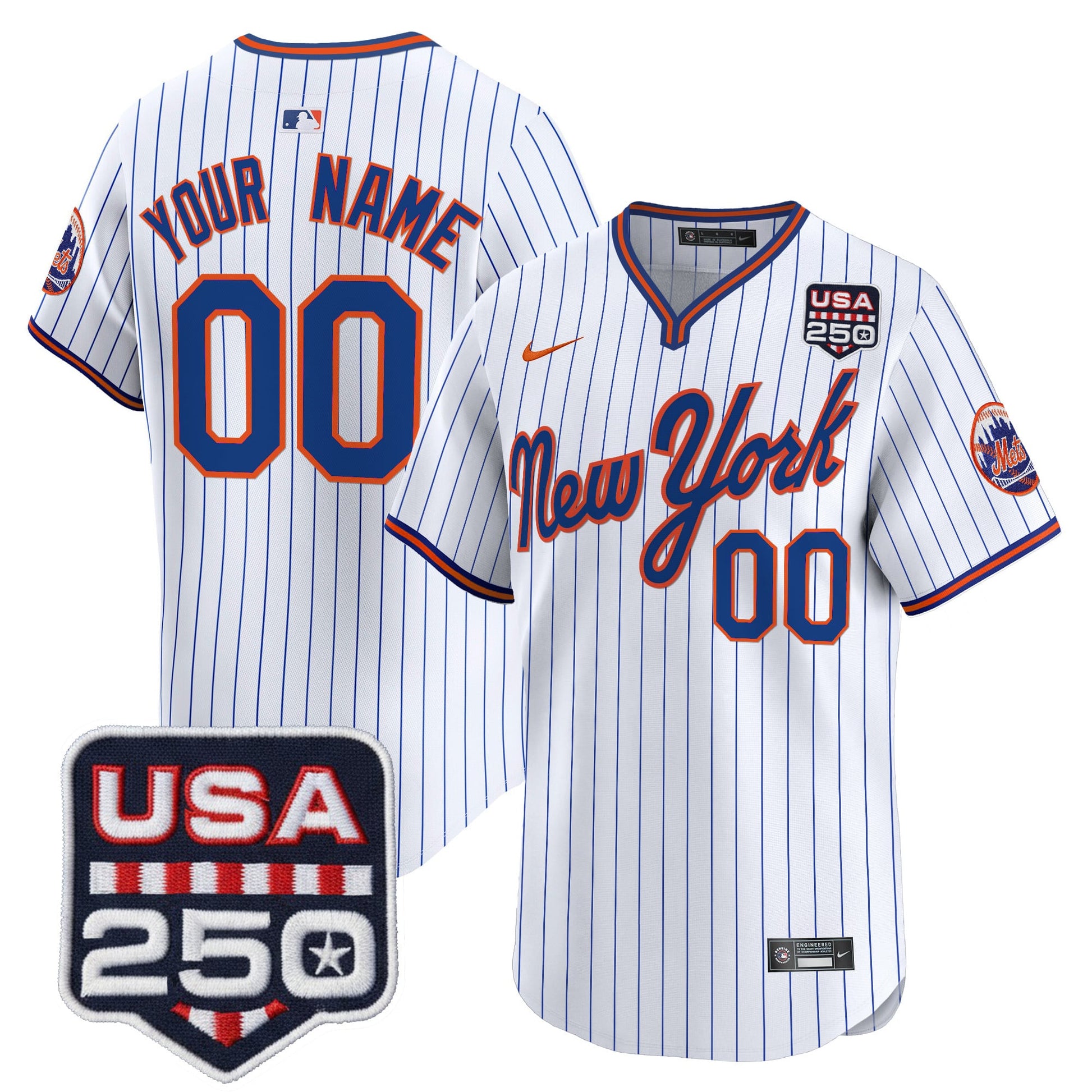 New York Mets Road Alternate & 250America Patch Vapor Limited Custom Jersey - All Stitched