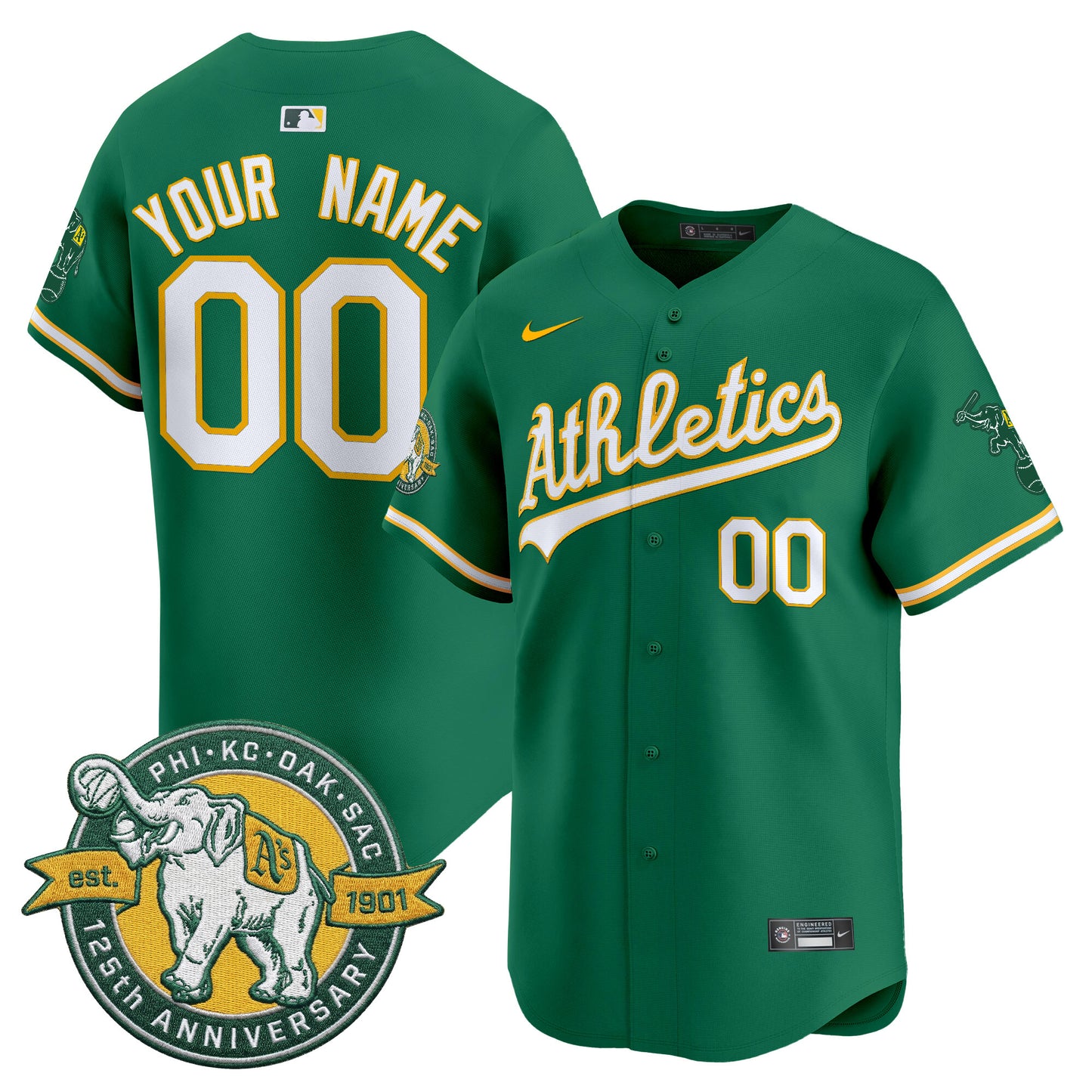 Oakland Athletics 125th Anniversary Patch Vapor Premier Limited Custom Jersey - All Stitched