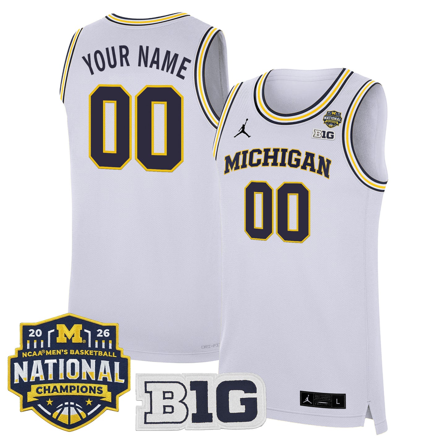 Michigan Wolverines 2026 National Champions Patch Basketball Custom Jersey - All Stitched