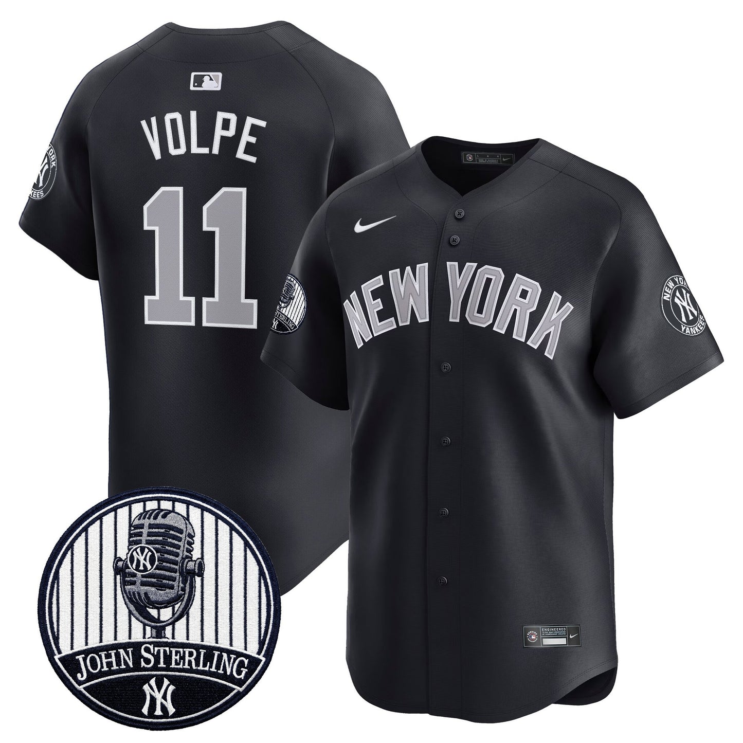 Men's Yankees John Sterling "The Voice of the Yankees" Tribute Patch Vapor Premier Limited Jersey V2 - All Stitched