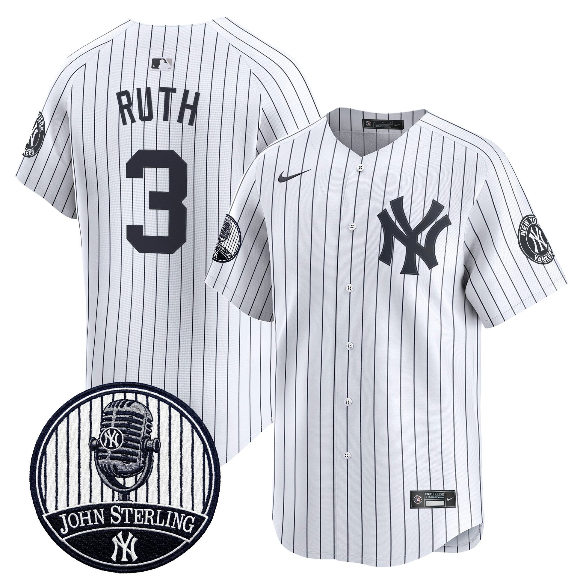 Men's Yankees John Sterling "The Voice of the Yankees" Tribute Patch Vapor Premier Limited Jersey V2 - All Stitched