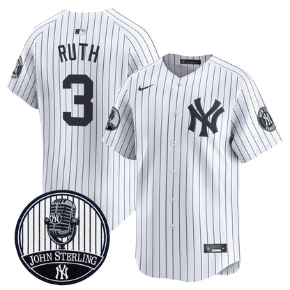 Men's Yankees John Sterling "The Voice of the Yankees" Tribute Patch Vapor Premier Limited Jersey V2 - All Stitched