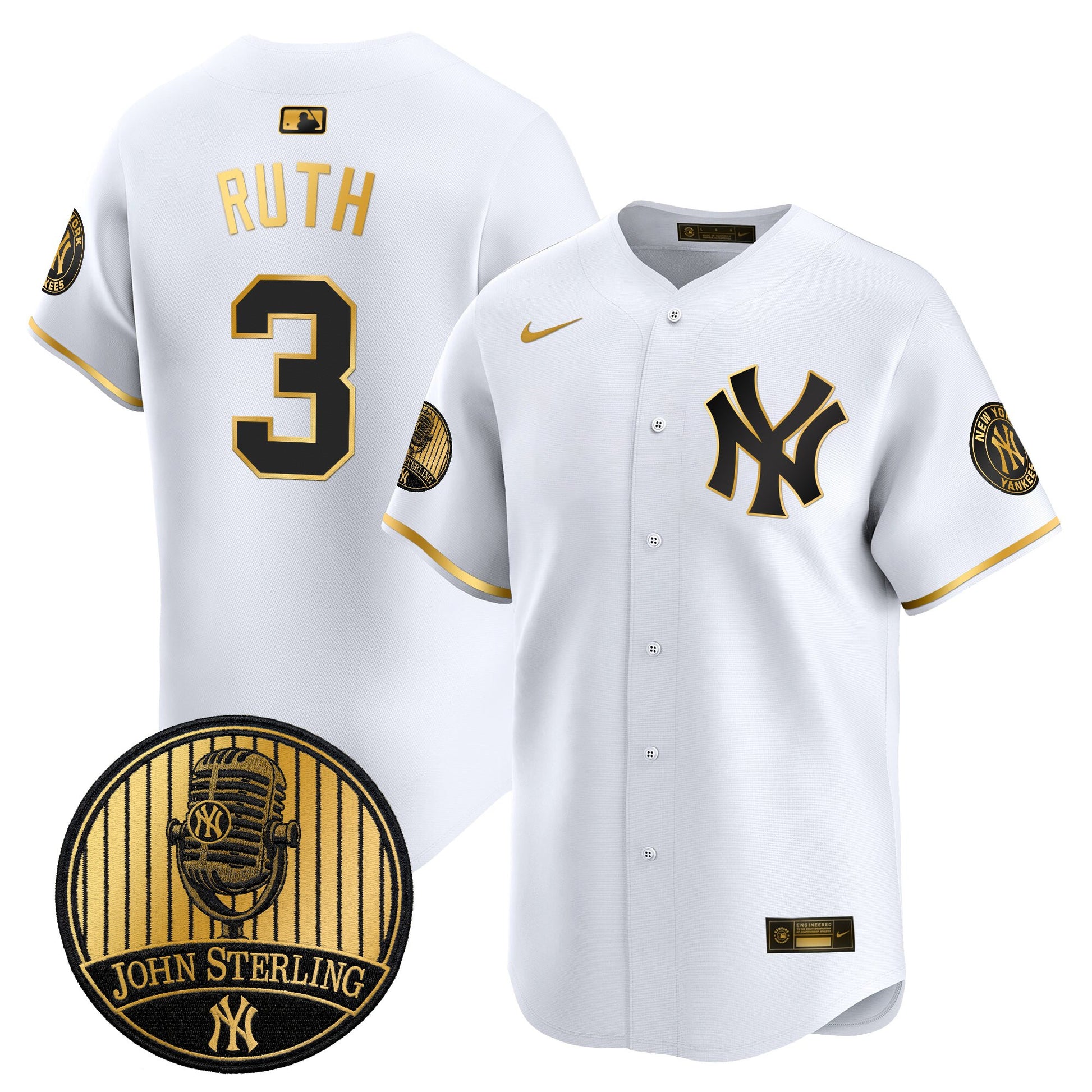 Men's Yankees John Sterling "The Voice of the Yankees" Tribute Patch Vapor Premier Limited Jersey V2 - All Stitched