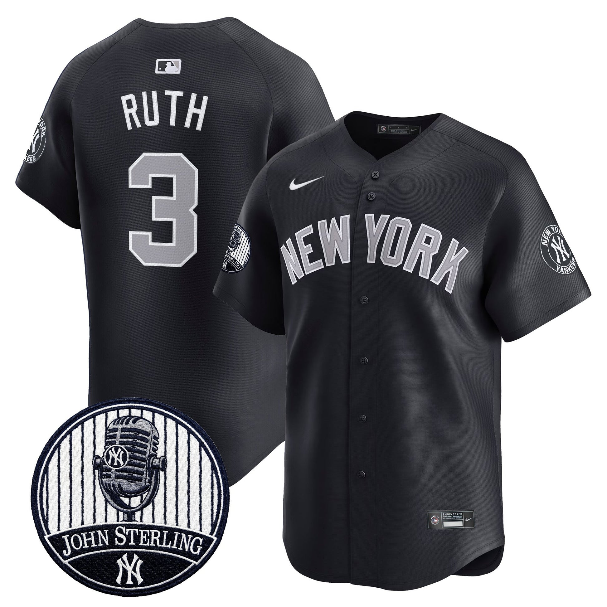 Men's Yankees John Sterling "The Voice of the Yankees" Tribute Patch Vapor Premier Limited Jersey V2 - All Stitched