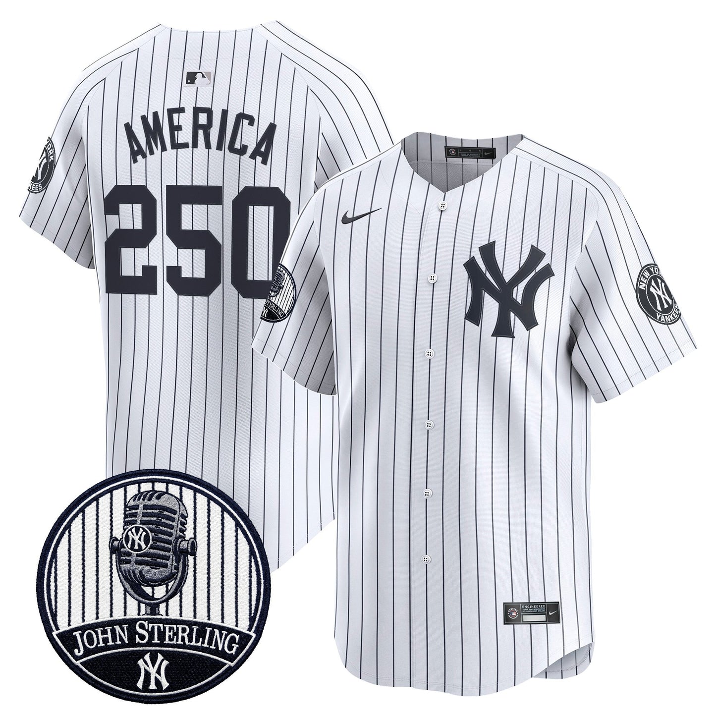 Men's Yankees John Sterling "The Voice of the Yankees" Tribute Patch Vapor Premier Limited Jersey V2 - All Stitched