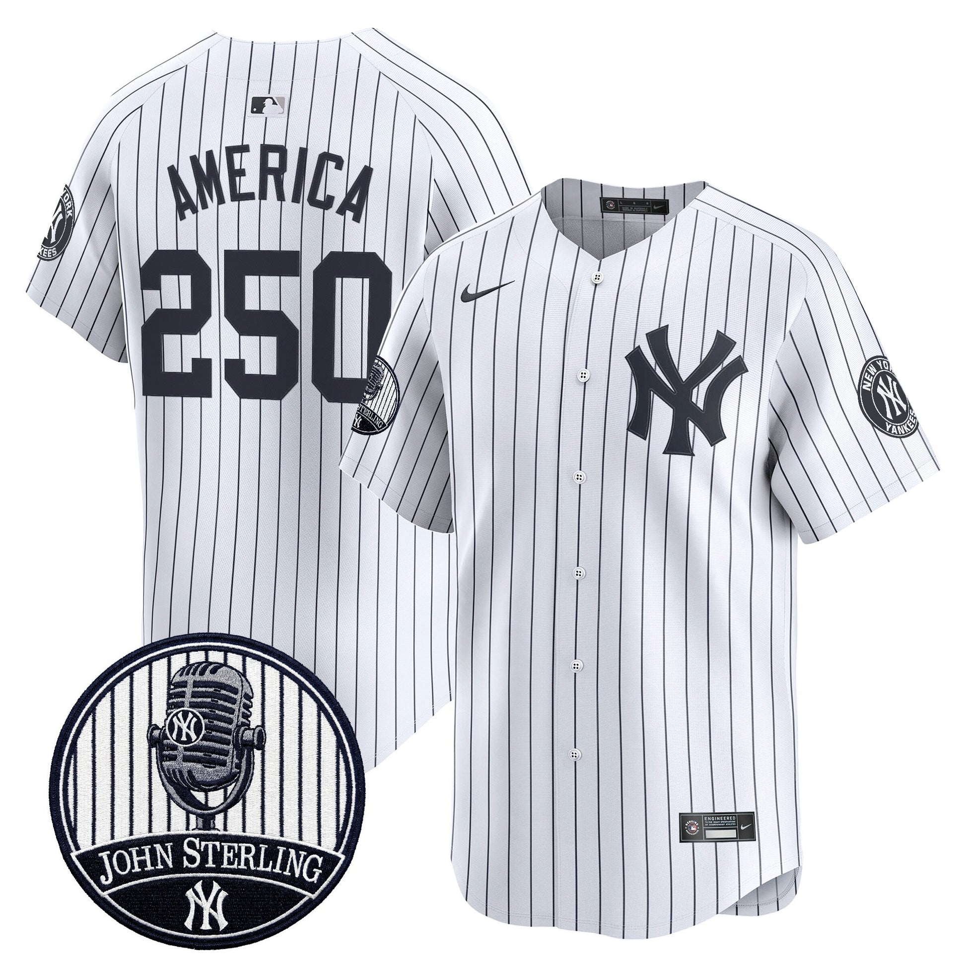 Men's Yankees John Sterling "The Voice of the Yankees" Tribute Patch Vapor Premier Limited Jersey V2 - All Stitched