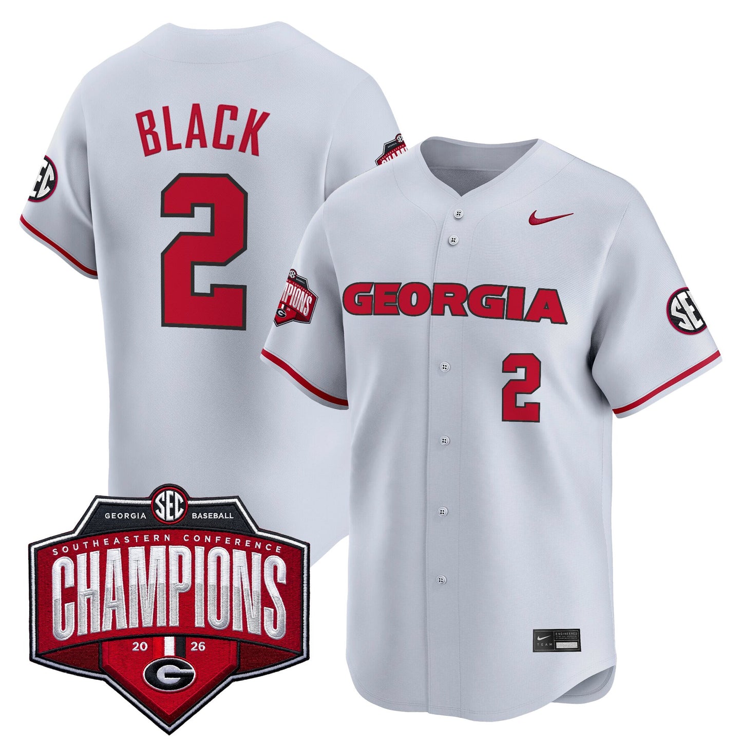 Georgia Bulldogs Baseball Southeastern Confernce Champions 2026 Vapor Premier Limited Jersey - All Stitched