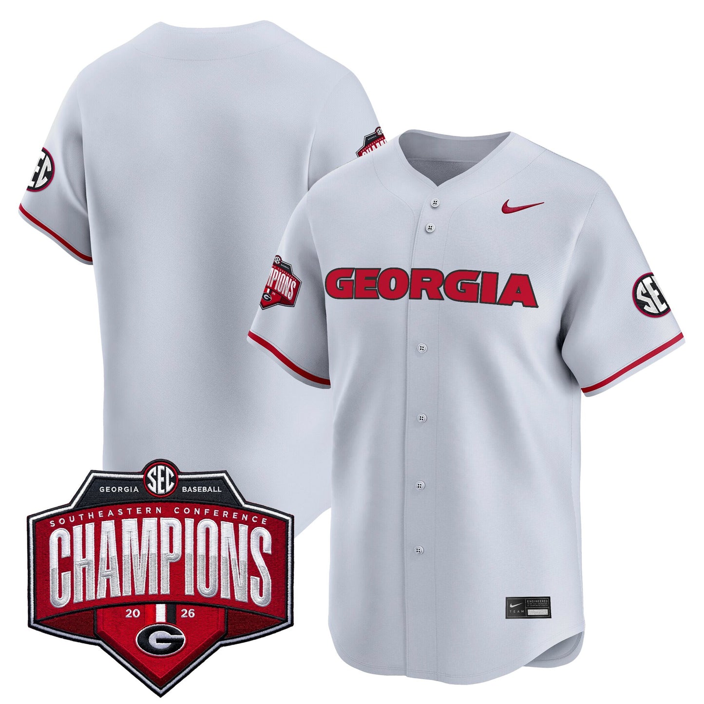Georgia Bulldogs Baseball Southeastern Confernce Champions 2026 Vapor Premier Limited Jersey - All Stitched