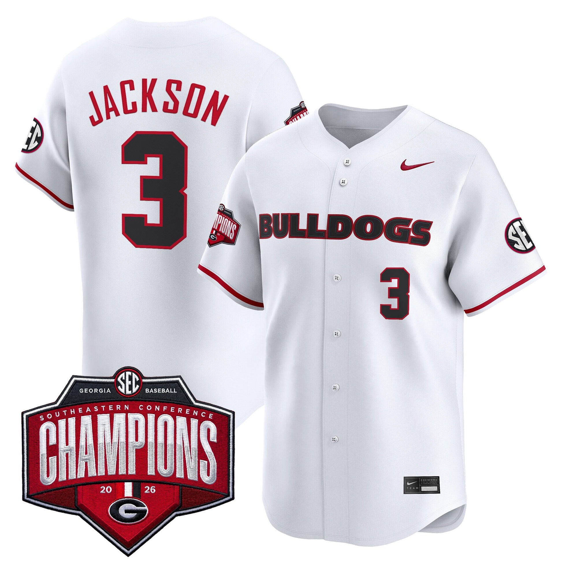 Georgia Bulldogs Baseball Southeastern Confernce Champions 2026 Vapor Premier Limited Jersey - All Stitched