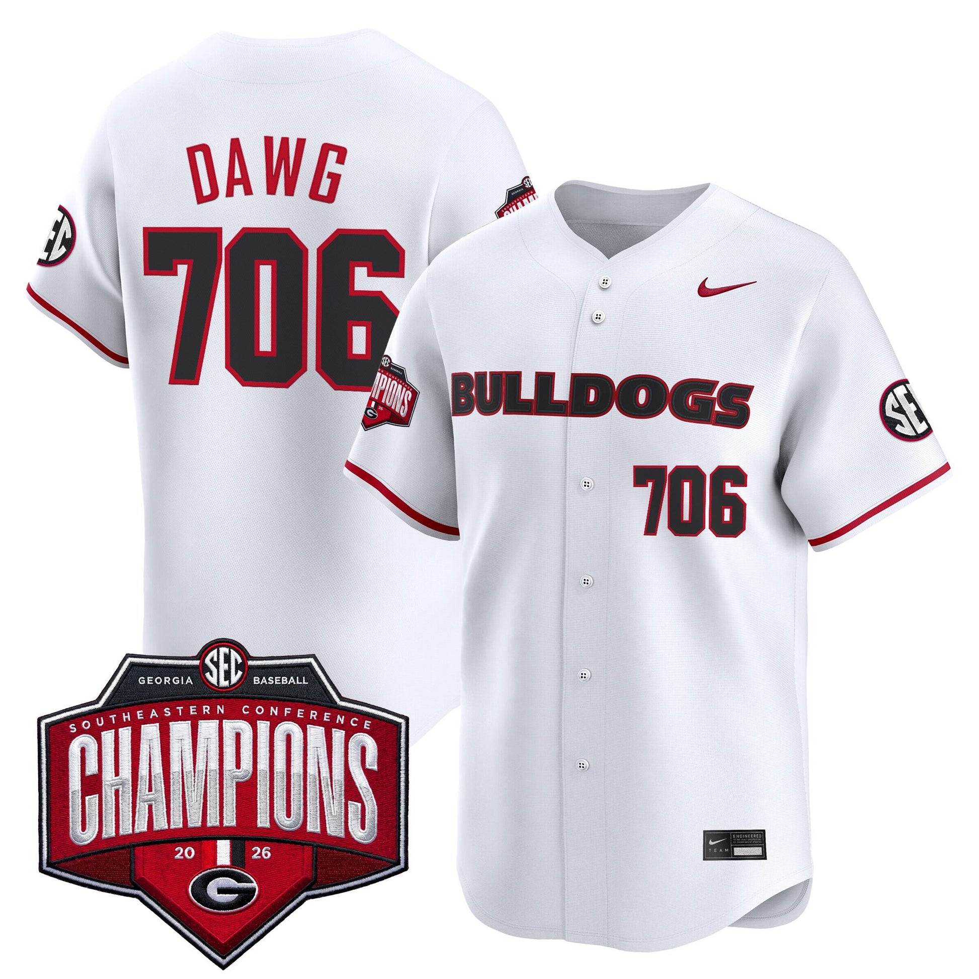 Georgia Bulldogs Baseball Southeastern Confernce Champions 2026 Vapor Premier Limited Jersey - All Stitched