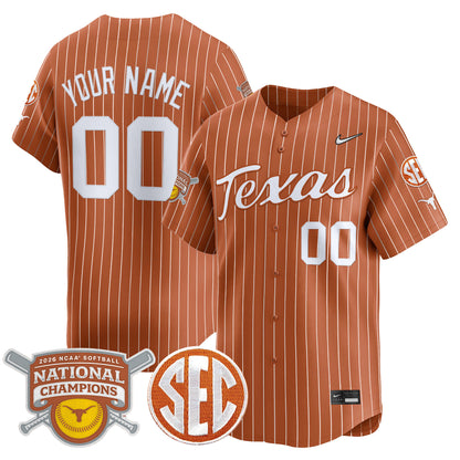 Texas Longhorns 2026 Softball National Champions Vapor Premier Limited Custom Jersey - All Stitched