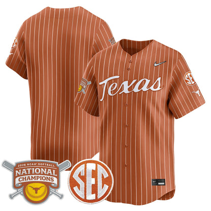 Men's size - Texas Longhorns 2026 Softball National Champions Vapor Premier Limited Jersey - All Stitched