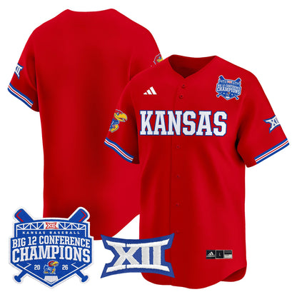 Men's Kansas Jayhawks Baseball Big 12 Conference Champions 2026 Vapor Premier Limited Jersey - All Stitched