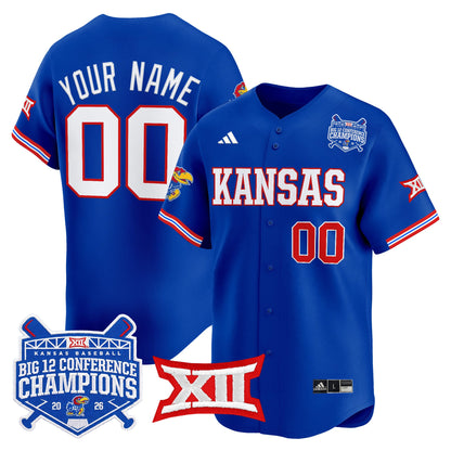 Kansas Jayhawks Baseball Big 12 Conference Champions 2026 Vapor Premier Limited Custom Jersey - All Stitched
