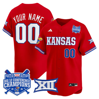 Kansas Jayhawks Baseball Big 12 Conference Champions 2026 Vapor Premier Limited Custom Jersey - All Stitched