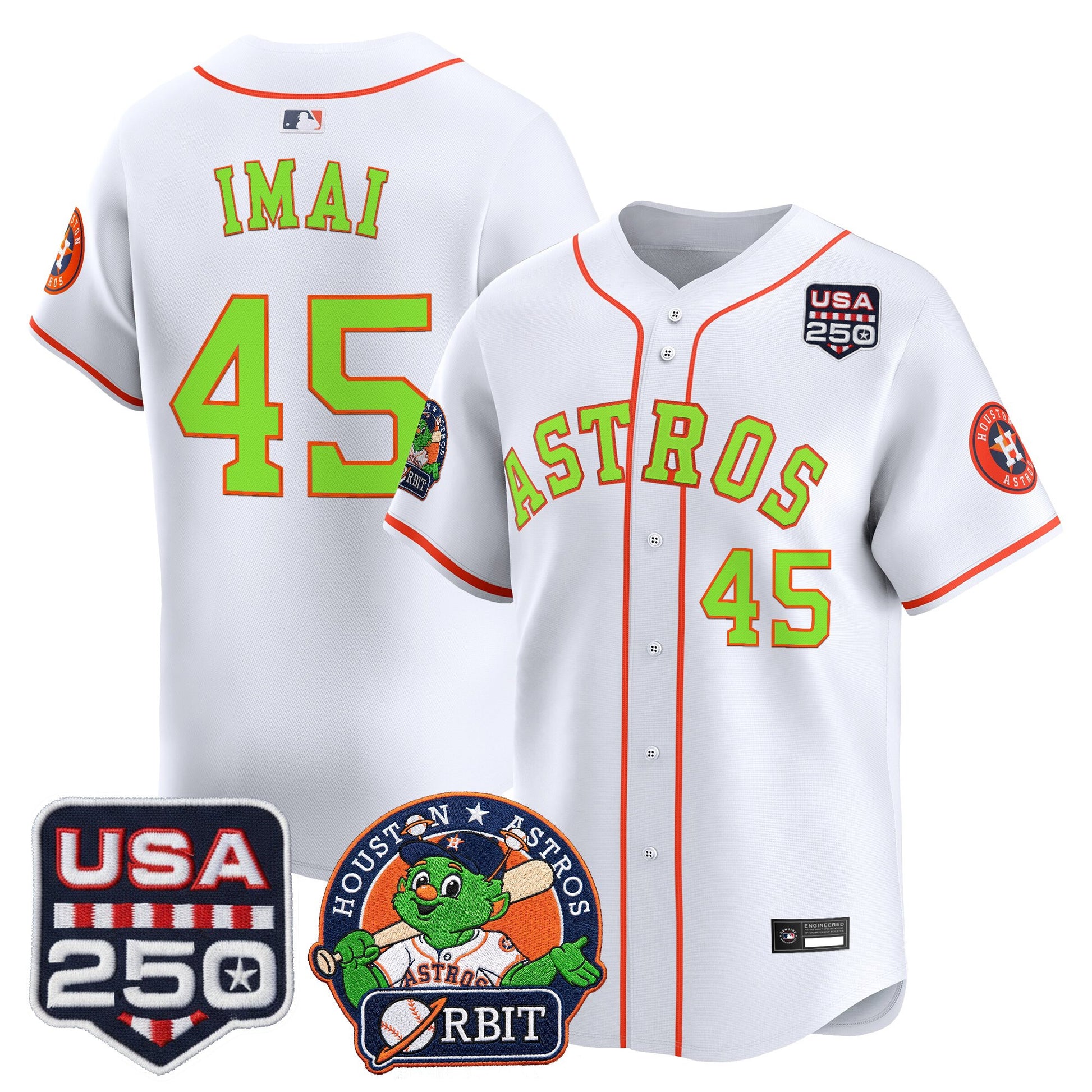 Men's Astros Orbit & 250 America Patch Vapor Premier Limited Jersey - All Stitched