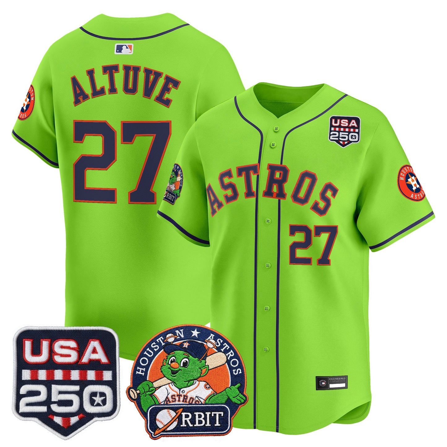 Men's Astros Orbit & 250 America Patch Vapor Premier Limited Jersey - All Stitched