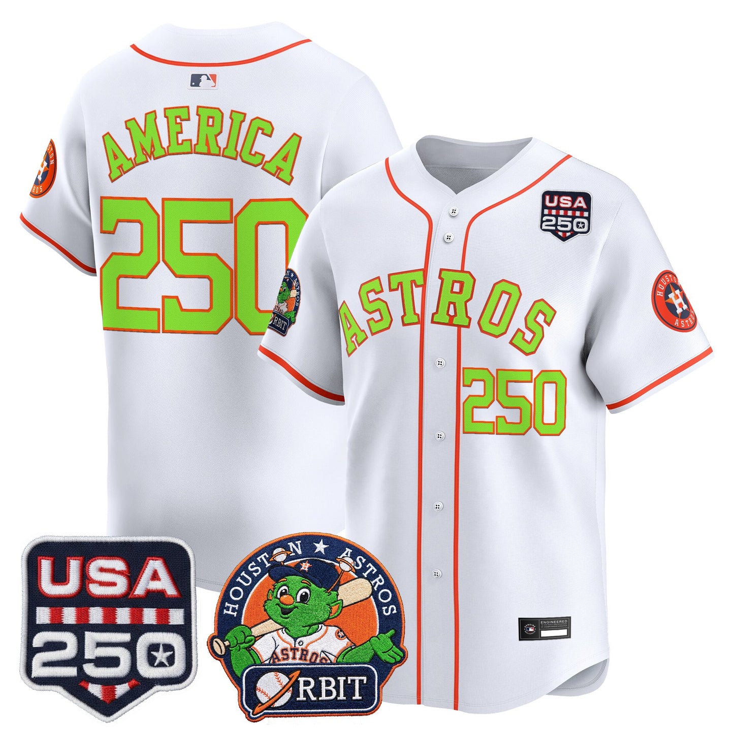 Men's Astros Orbit & 250 America Patch Vapor Premier Limited Jersey - All Stitched