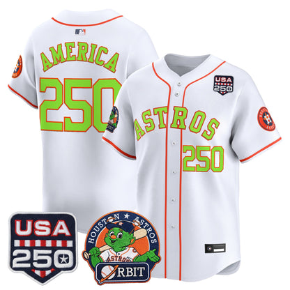 Men's Astros Orbit & 250 America Patch Vapor Premier Limited Jersey - All Stitched