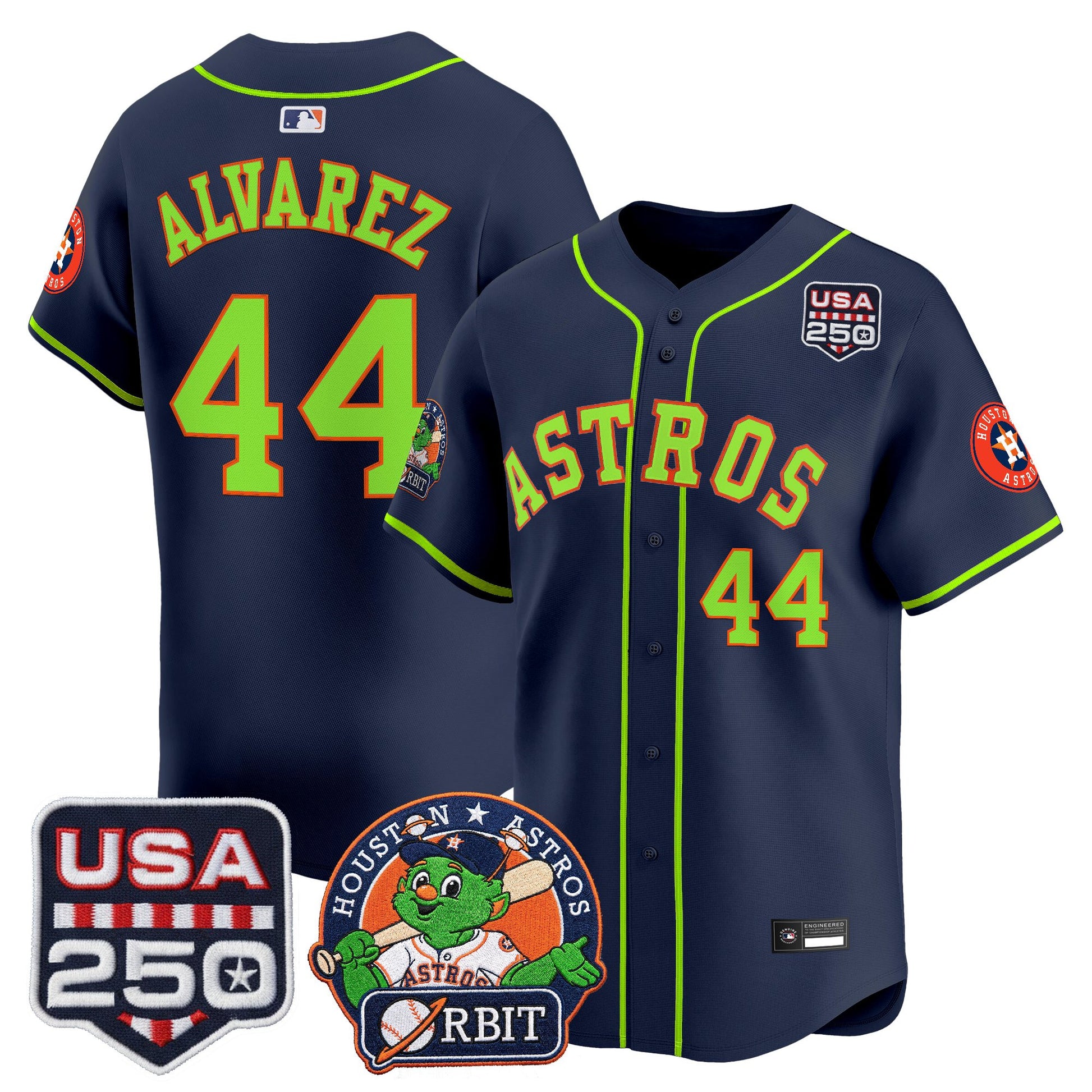 Men's Astros Orbit & 250 America Patch Vapor Premier Limited Jersey - All Stitched