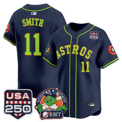 Men's Astros Orbit & 250 America Patch Vapor Premier Limited Jersey - All Stitched