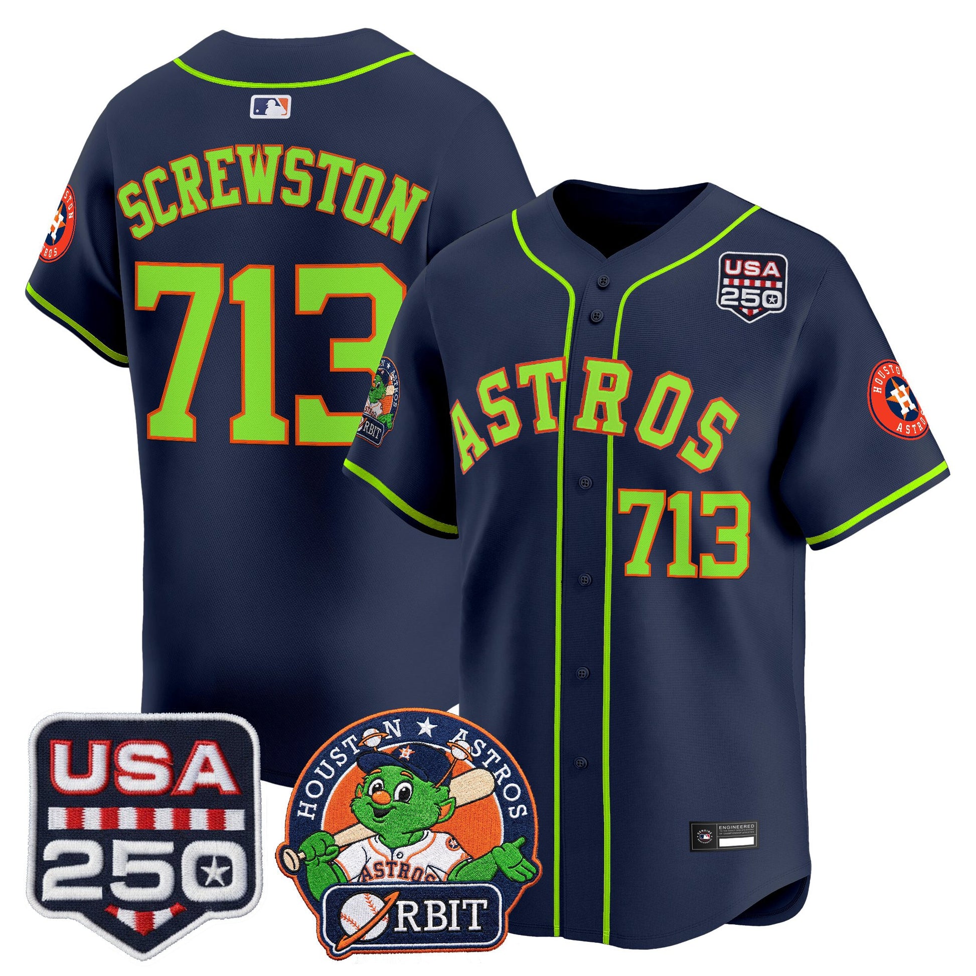 Men's Astros Orbit & 250 America Patch Vapor Premier Limited Jersey - All Stitched
