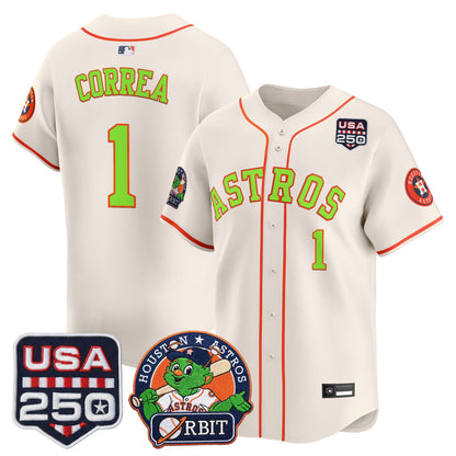 Men's Astros Orbit & 250 America Patch Vapor Premier Limited Jersey - All Stitched