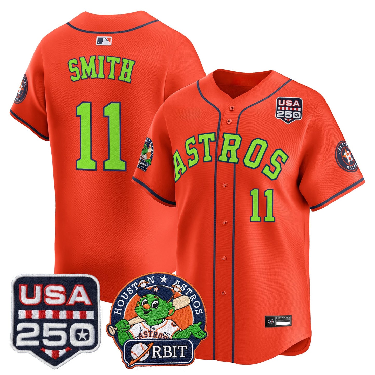 Men's Astros Orbit & 250 America Patch Vapor Premier Limited Jersey - All Stitched