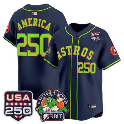 Men's Astros Orbit & 250 America Patch Vapor Premier Limited Jersey - All Stitched