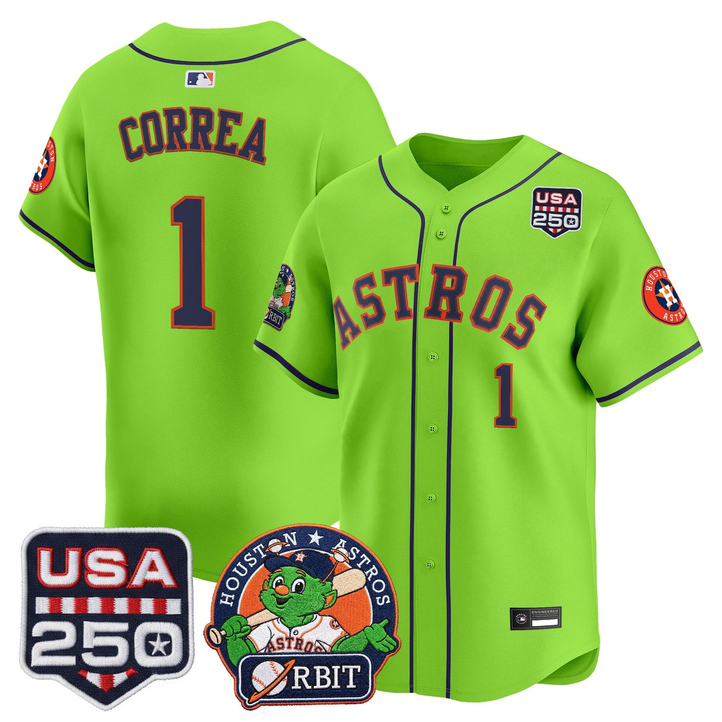 Men's Astros Orbit & 250 America Patch Vapor Premier Limited Jersey - All Stitched