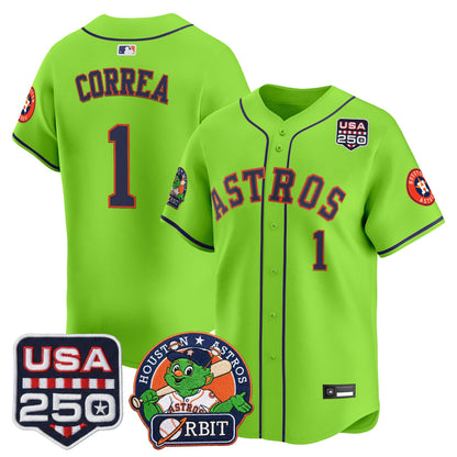 Men's Astros Orbit & 250 America Patch Vapor Premier Limited Jersey - All Stitched