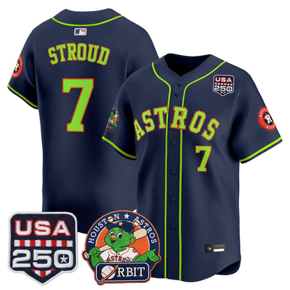 Men's Astros Orbit & 250 America Patch Vapor Premier Limited Jersey - All Stitched
