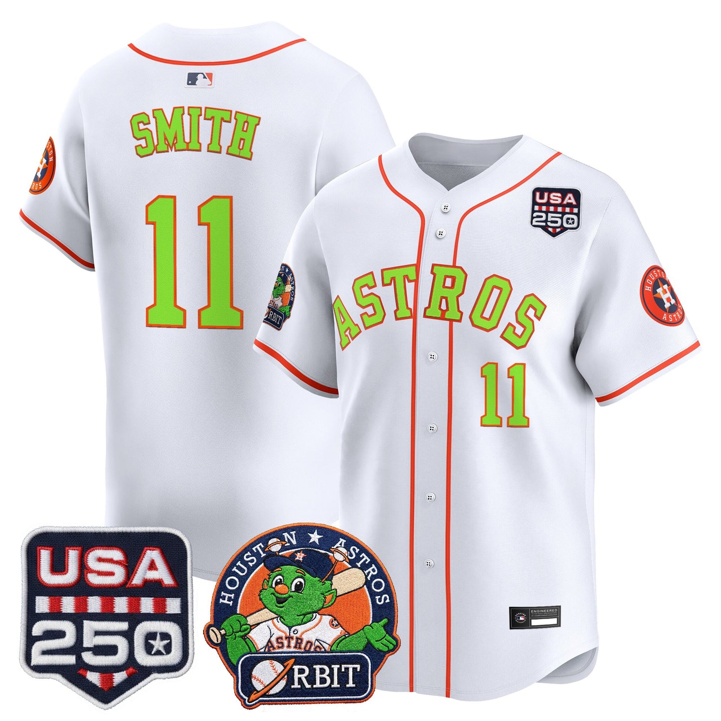 Men's Astros Orbit & 250 America Patch Vapor Premier Limited Jersey - All Stitched