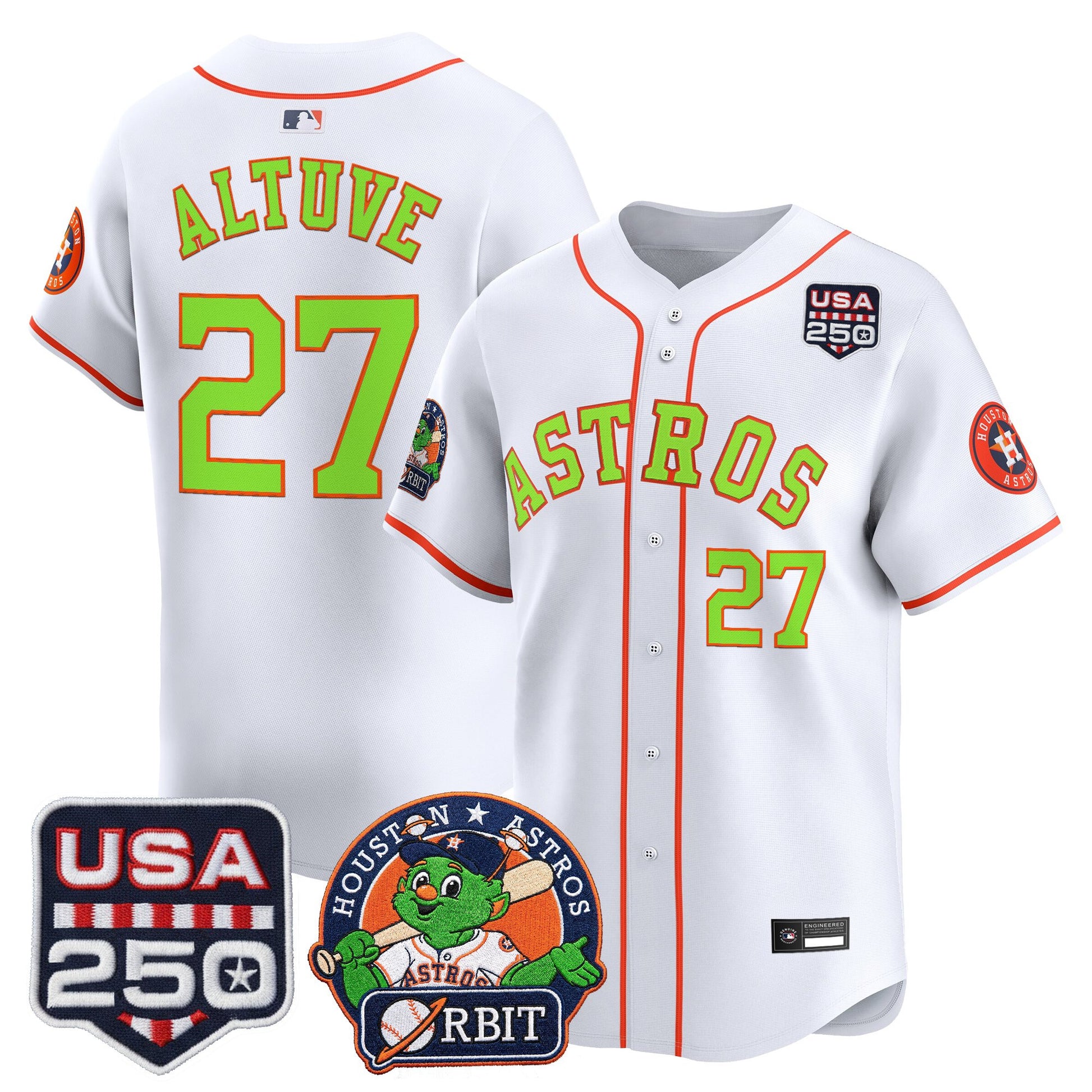 Men's Astros Orbit & 250 America Patch Vapor Premier Limited Jersey - All Stitched