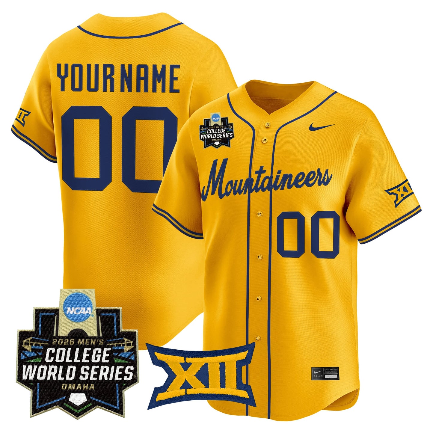 West Virginia Mountaineers 2026 World Series Patch Vapor Premier Limited Custom Jersey - All Stitched