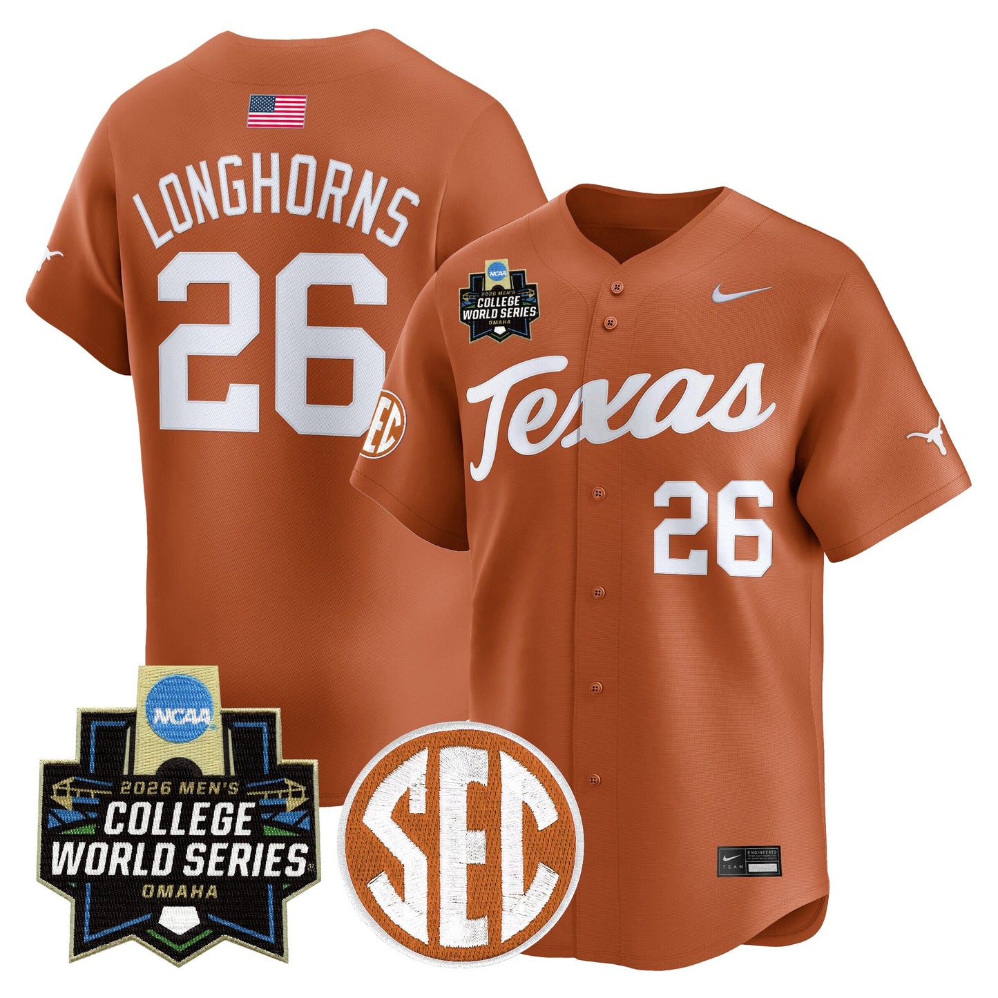 Men's Texas Longhorns 2026 World Series Vapor Premier Limited Jersey - All Stitched