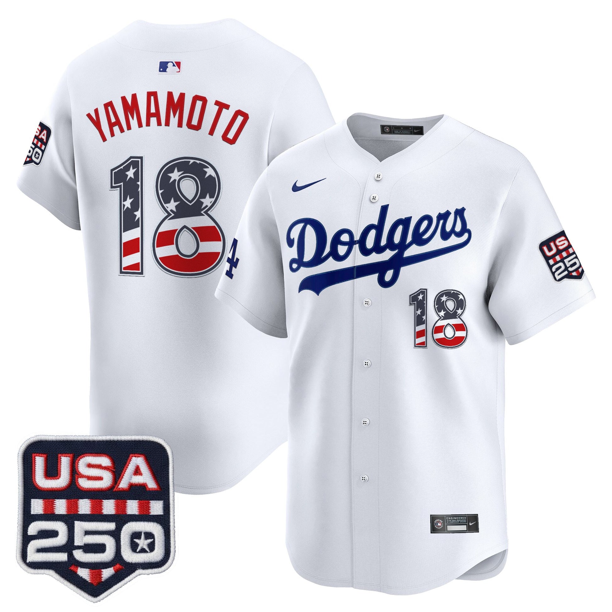 Men's Los Angeles Dodgers USA 250 Fourth of July Vapor Premier Limited Jersey - All Stitched