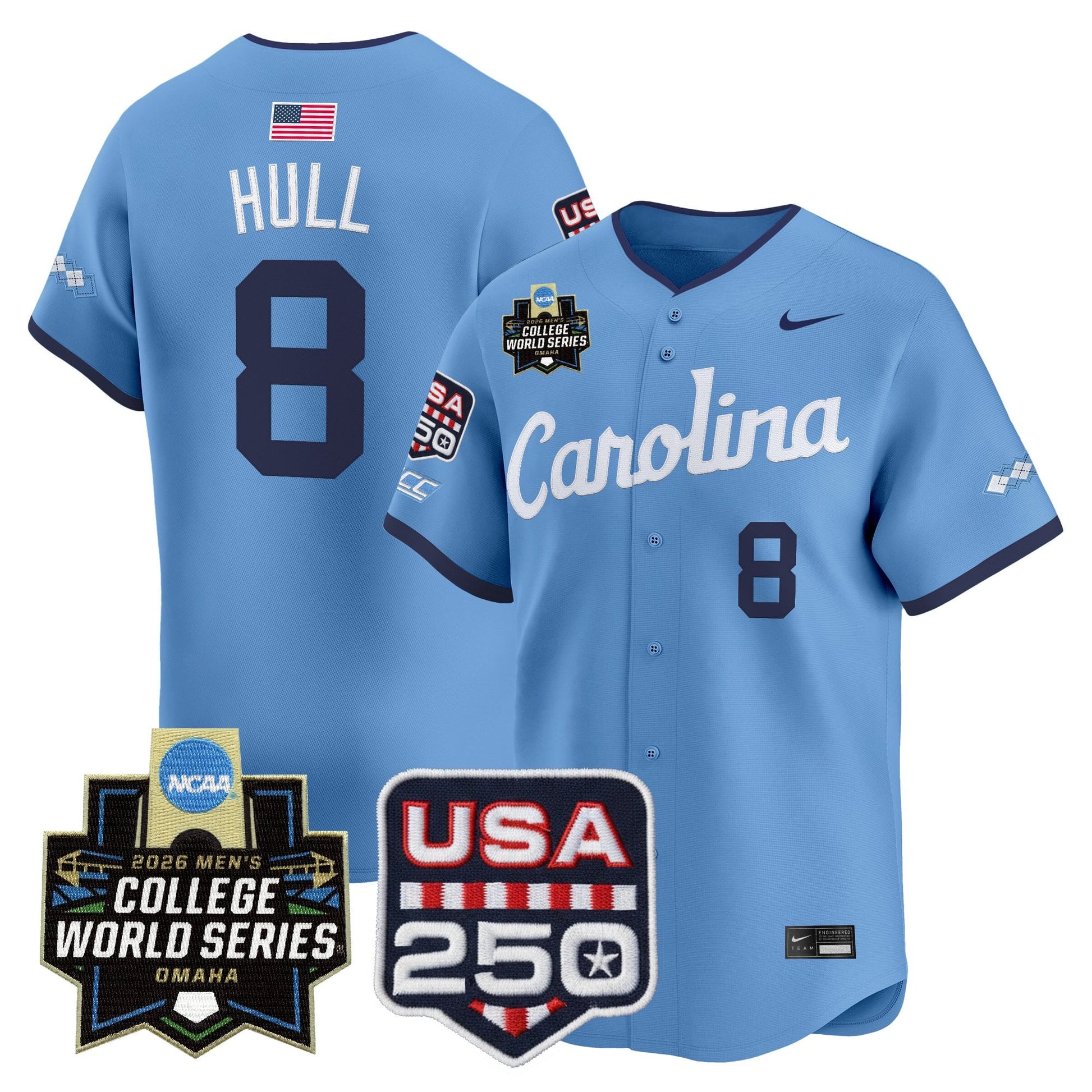 North Carolina Tar Heels 2026 World Series Vapor Premier Limited Jersey - 250 America Patch - All Stitched
