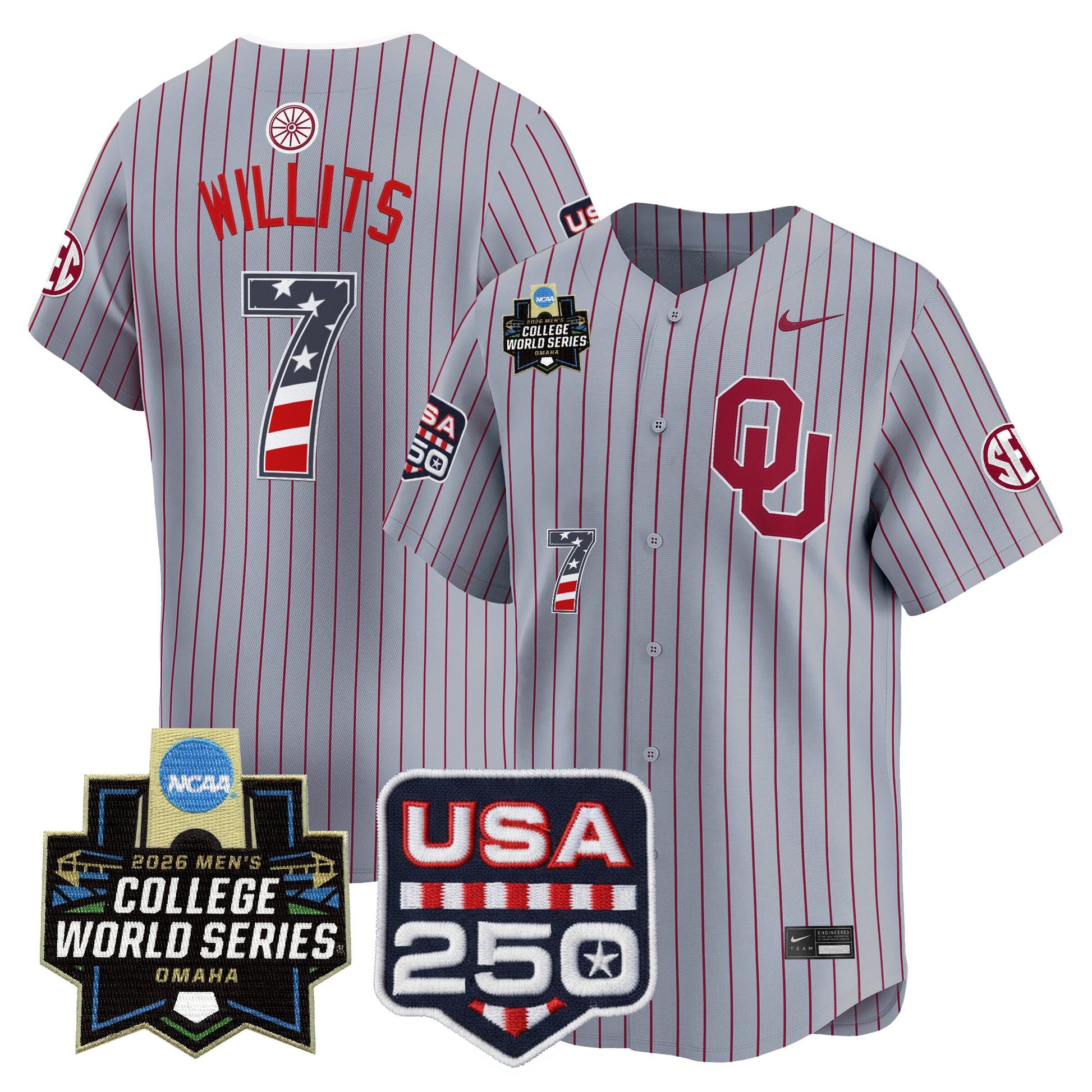 Oklahoma Sooners USA 250 Fourth of July Vapor Premier Limited Jersey - 2026 World Series Patch - All Stitched
